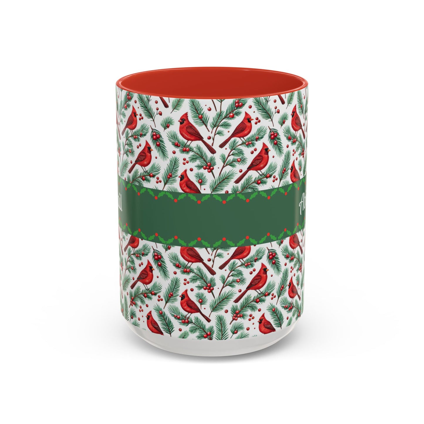 Personalized Holiday Coffee Mug, Festive Cardinal Mug, Custom Name Mug, Christmas Gift, Winter Decor, Drinkware