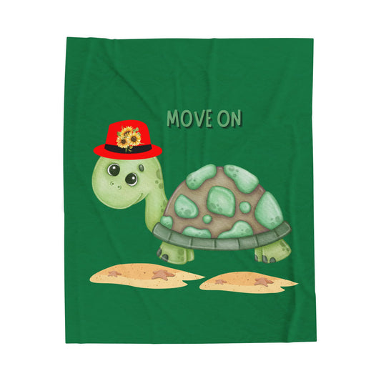 Turtle with a sunflower hat Velveteen Plush Blanket