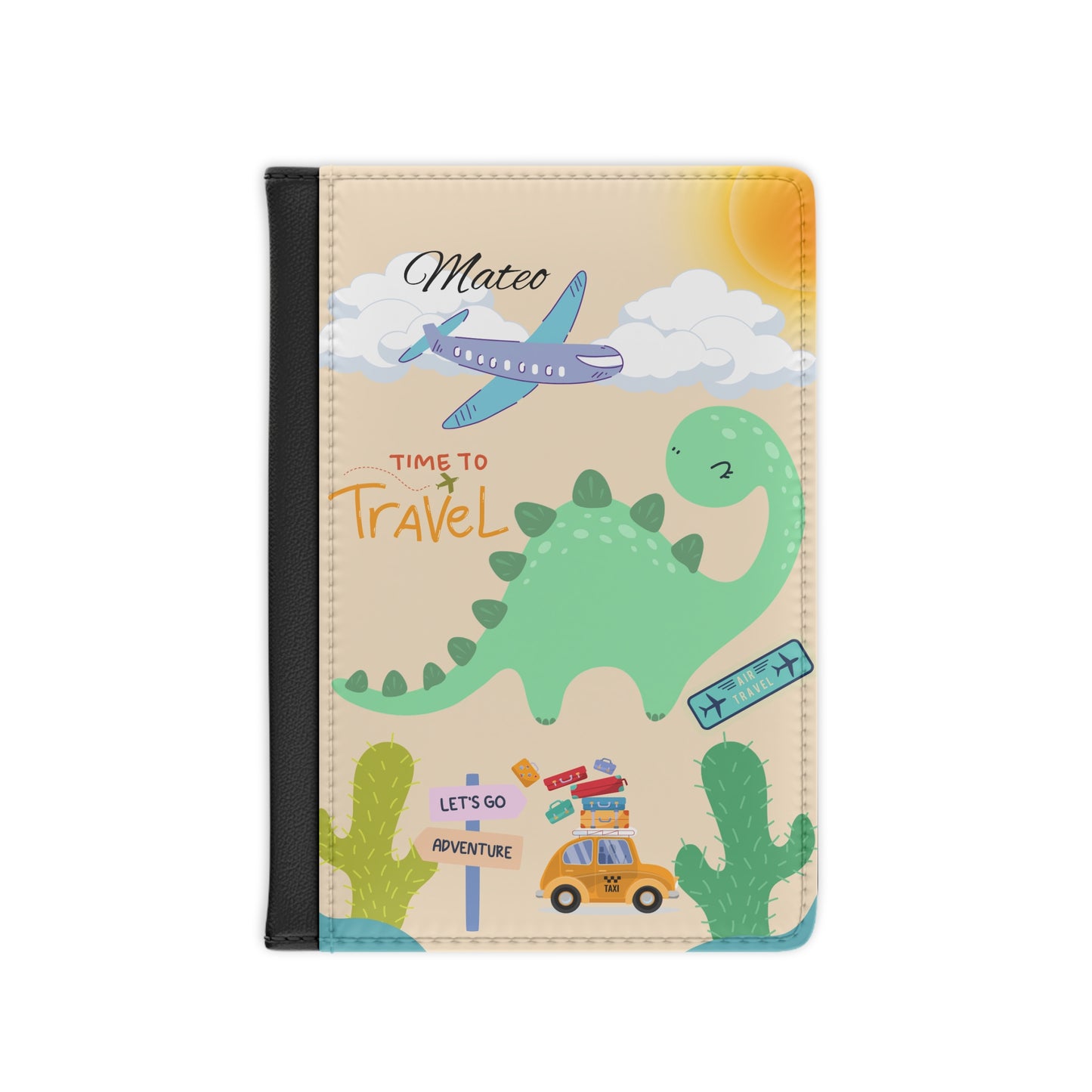 Dinosaur Travel Passport Cover — Personalized 'Time to Travel' Kids Passport Holder