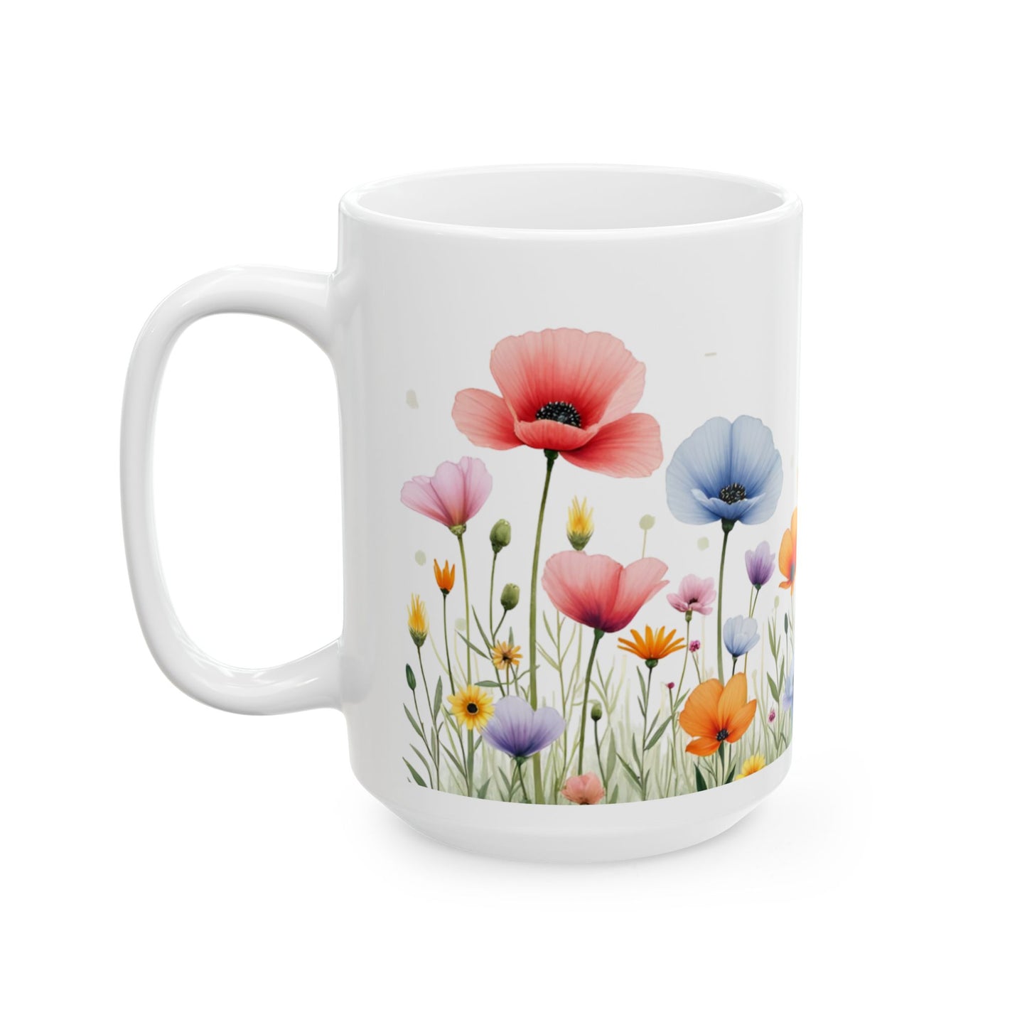 Floral Meadow Ceramic Mug — Watercolor Wildflower Coffee Cup (11oz & 15oz)