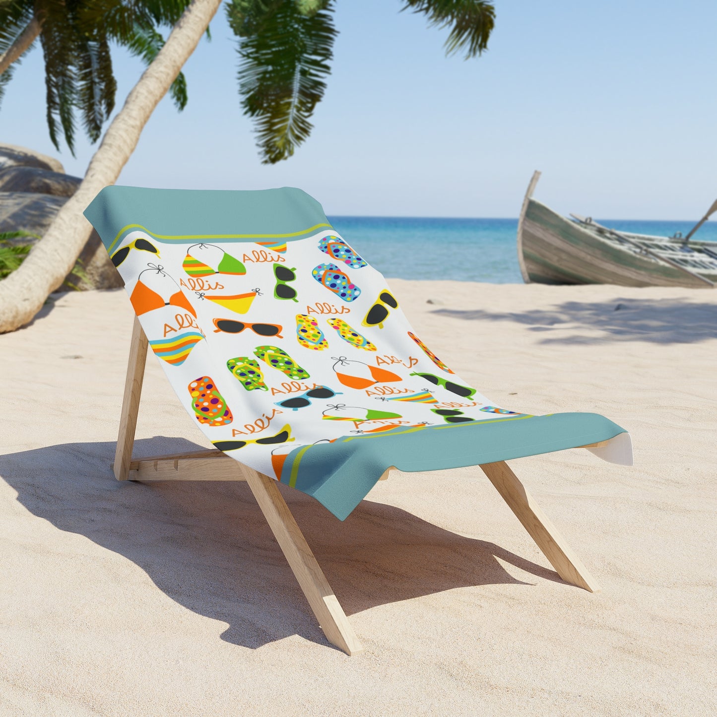 Tropical Flip-Flop Beach Towel - Summer Sunglasses & Bikini Print