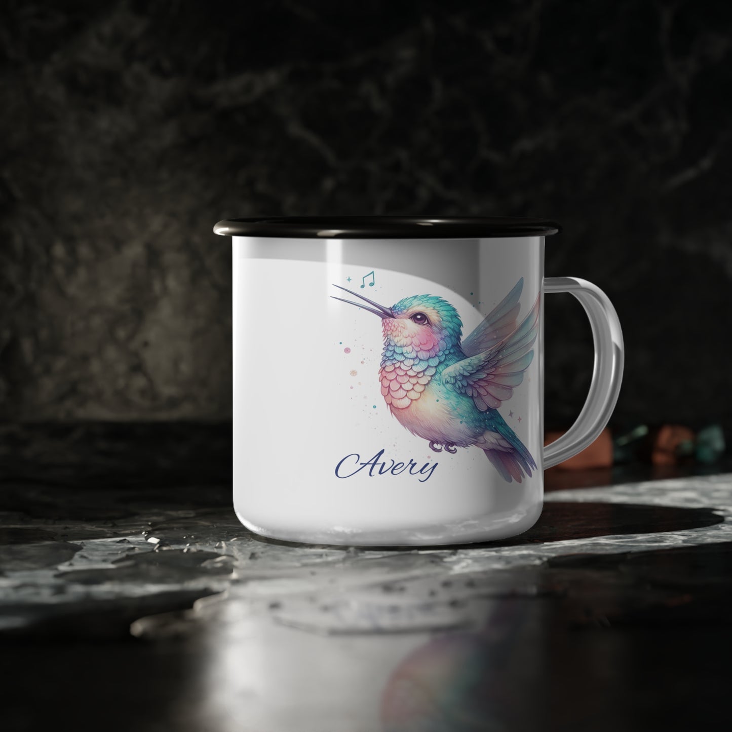 Personalized Hummingbird Enamel Camp Cup
