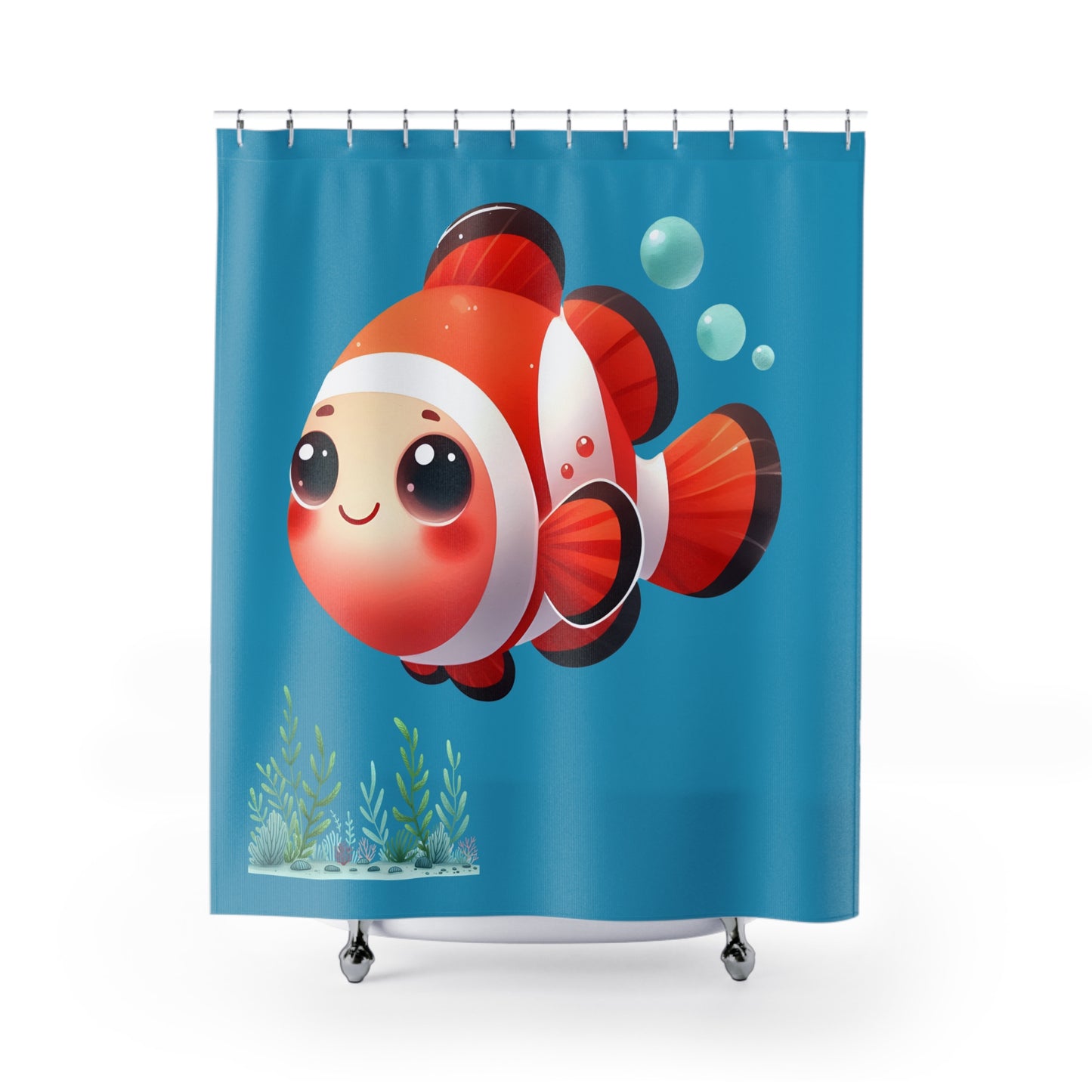 Cute Clownfish Shower Curtain — Kids Bathroom Ocean Theme