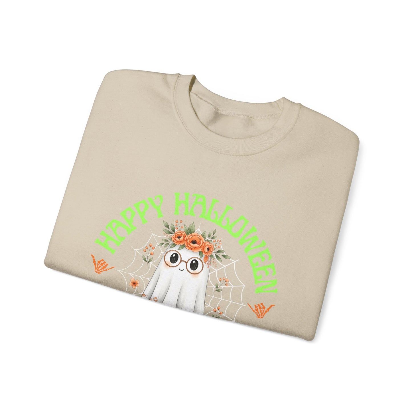 Halloween Ghost Sweatshirt, Cozy Fall Crewneck, Unisex Halloween Apparel, Cute Ghost Design, Perfect for Halloween Parties