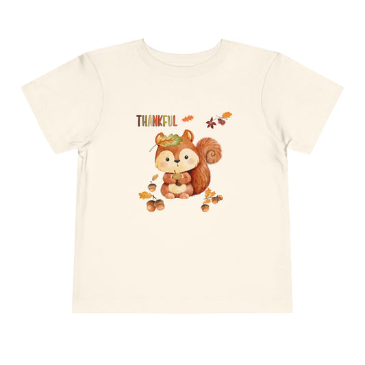 Toddler Short Sleeve Tee - Thankful Squirrel Design, Kids Fall T-Shirt, Thanksgiving Gift, Cute Toddler Apparel, Autumn Outfit