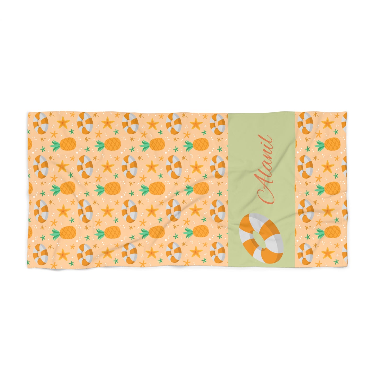 Personalized Pineapple & Lifesaver Beach Towel — Custom Name Tropical Summer Towel