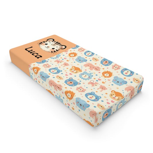 Personalized Baby Changing Pad Cover – Cute Pastel Safari Animal Design (Custom Name)
