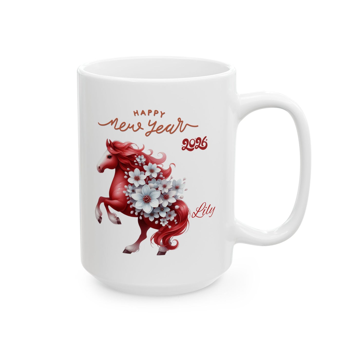 Personalized Red Unicorn Ceramic Mug — Custom Name & Birth Year Coffee Cup (11oz/15oz)