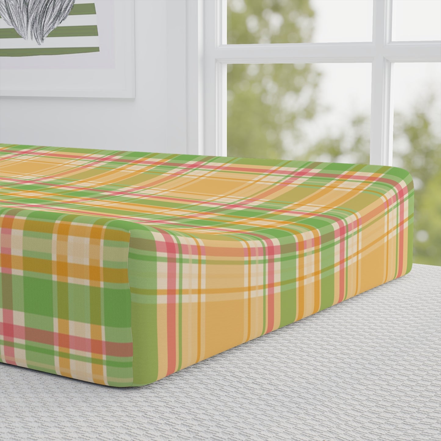 Seahorse Plaid Baby Changing Pad Cover — Personalized Nursery Decor