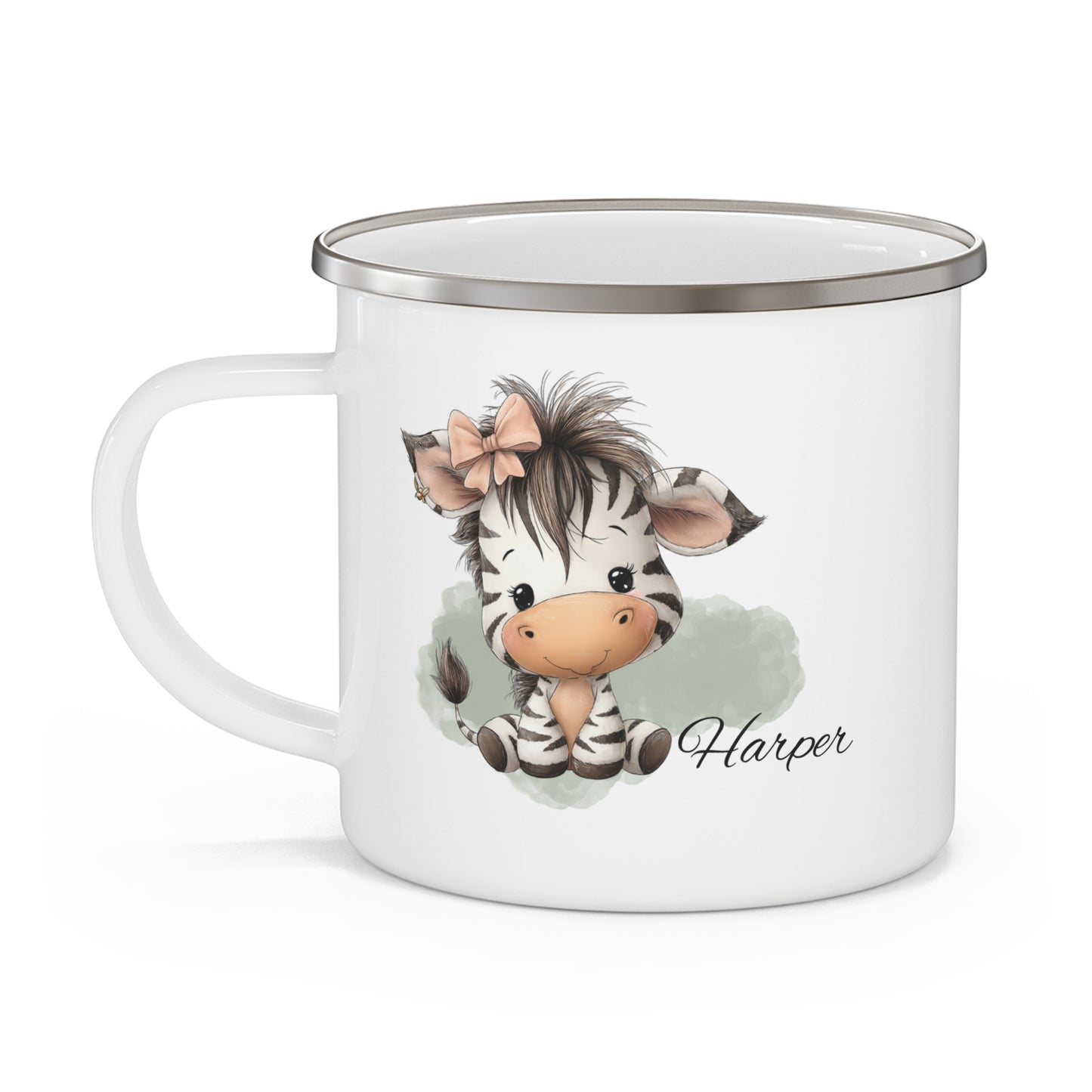 Personalized Zebra Enamel Camping Mug — Cute Baby Animal Camper with Name