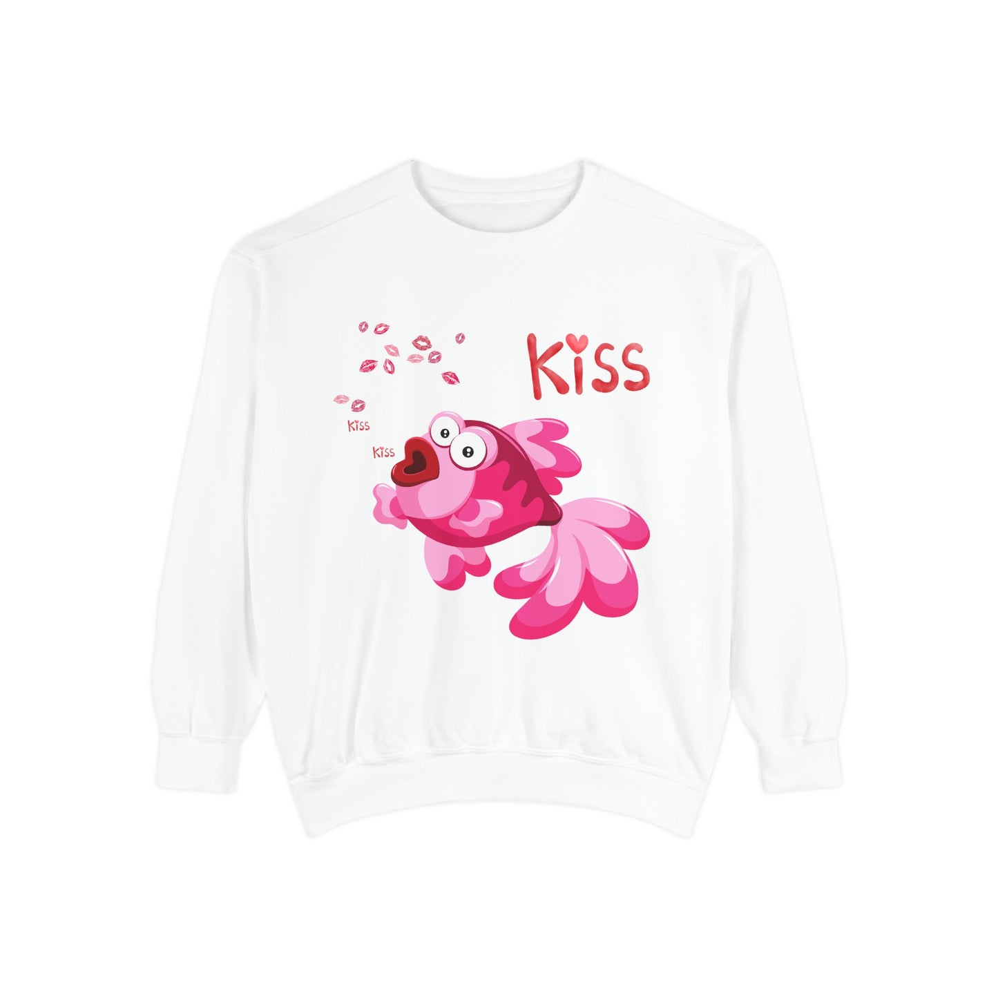 Pink fish with open mouth and kiss Unisex Garment-Dyed Sweatshirt