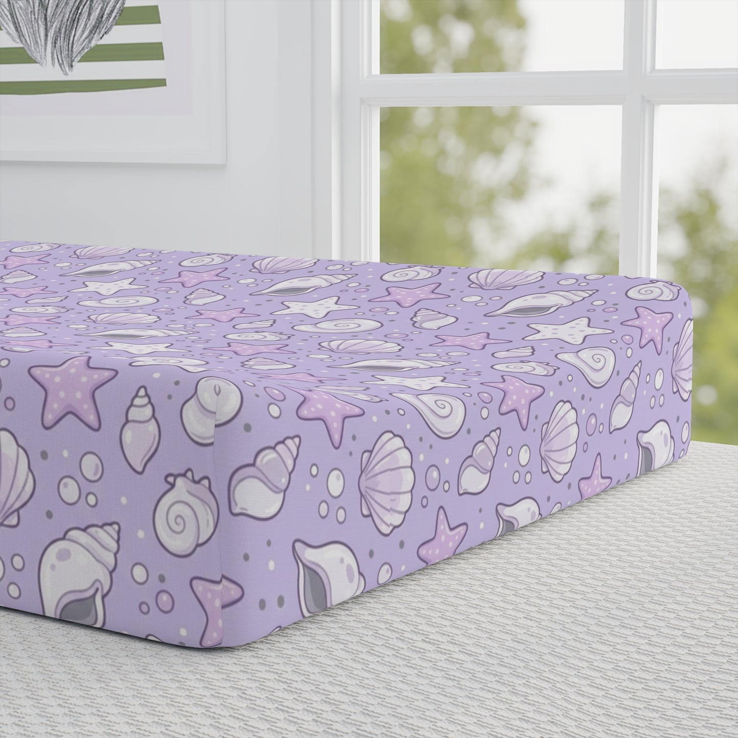 Personalized Purple Mermaid Baby Changing Pad Cover – Cute Seashell & Star Pattern