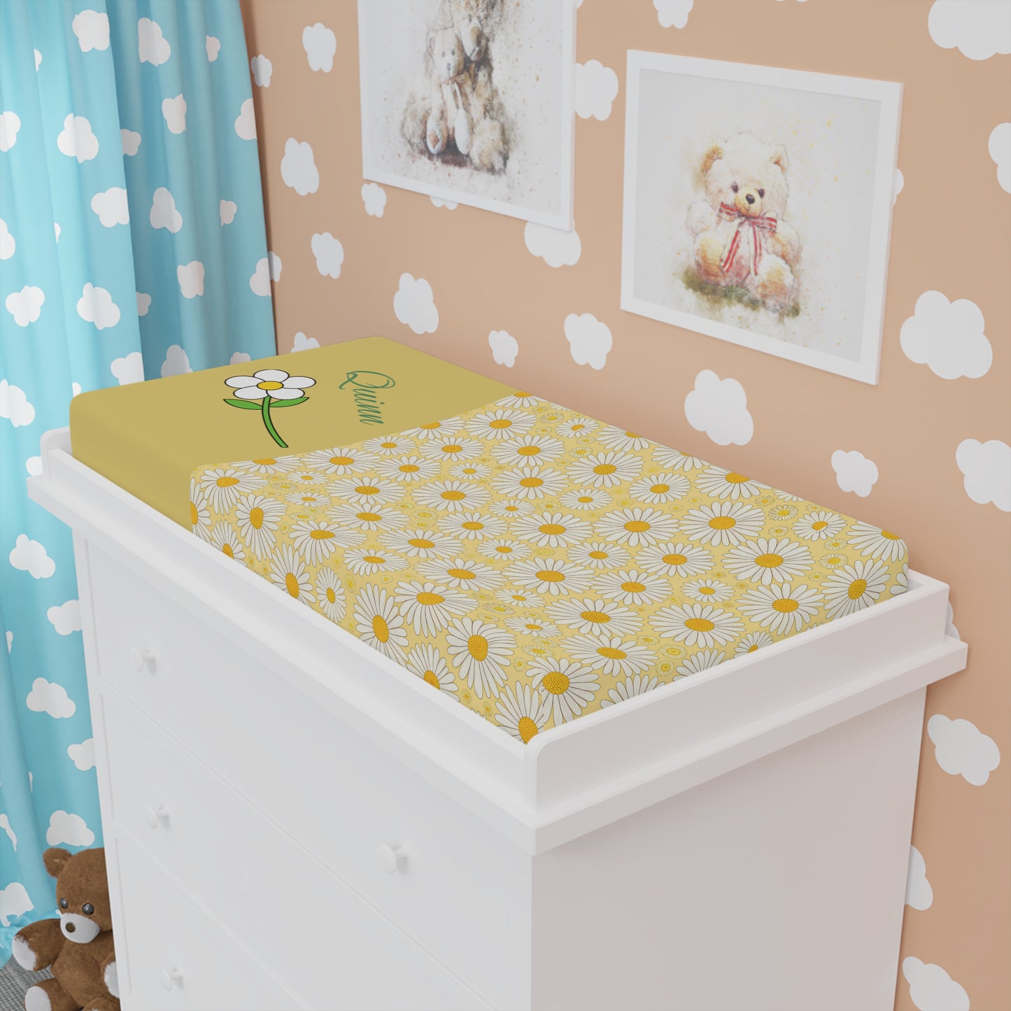 Daisy Darling Baby Changing Pad Cover – Yellow Floral Nursery Decor