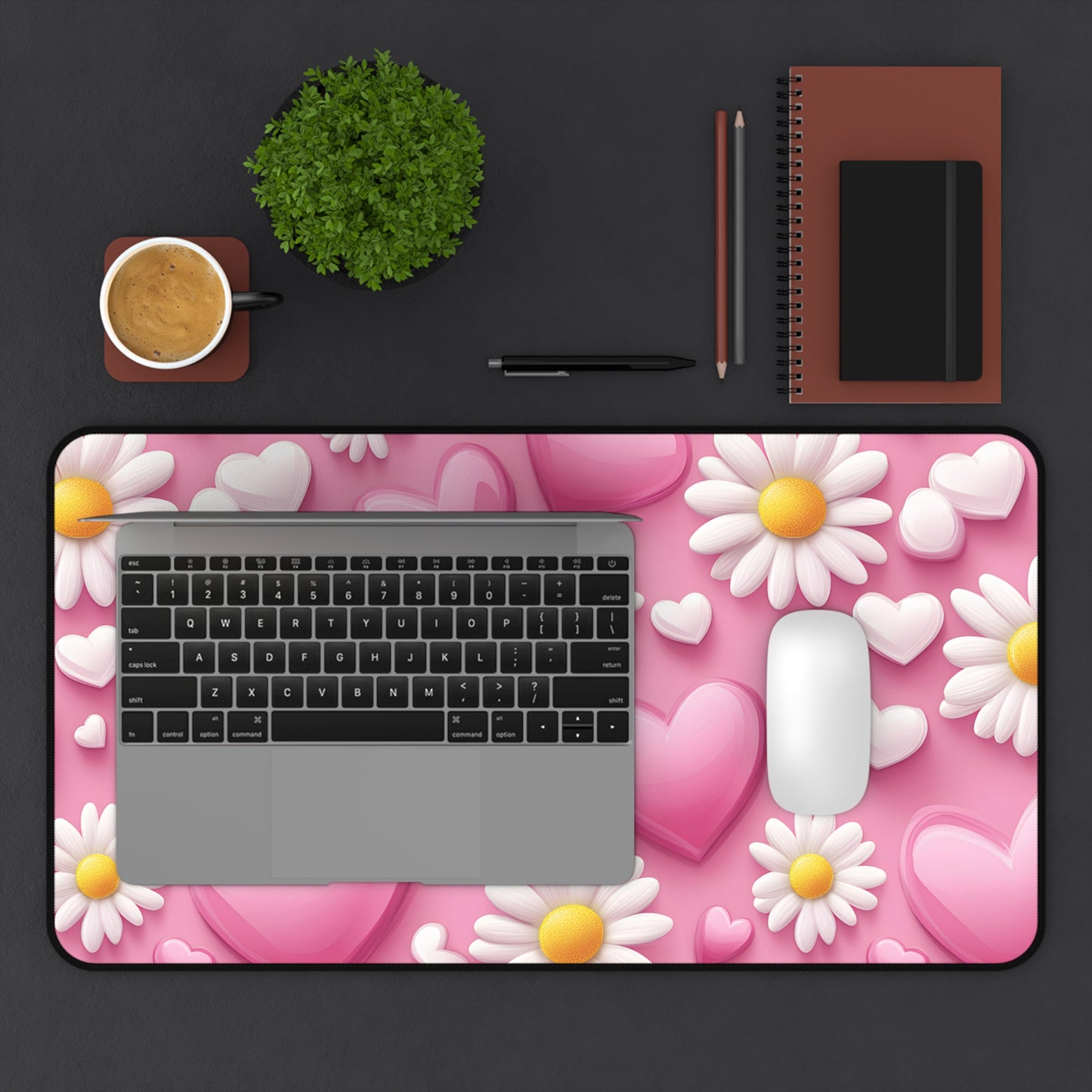 Mom Heart & Daisies Desk Mat — Pink Floral Mother’s Day Mousepad