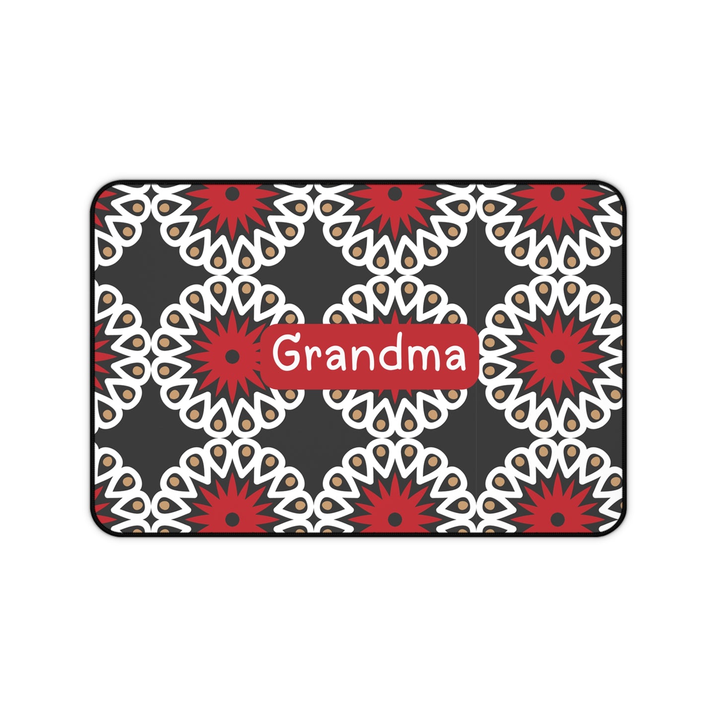 Grandma Floral Desk Mat — Personalized Red & White Patterned Office Mouse Pad