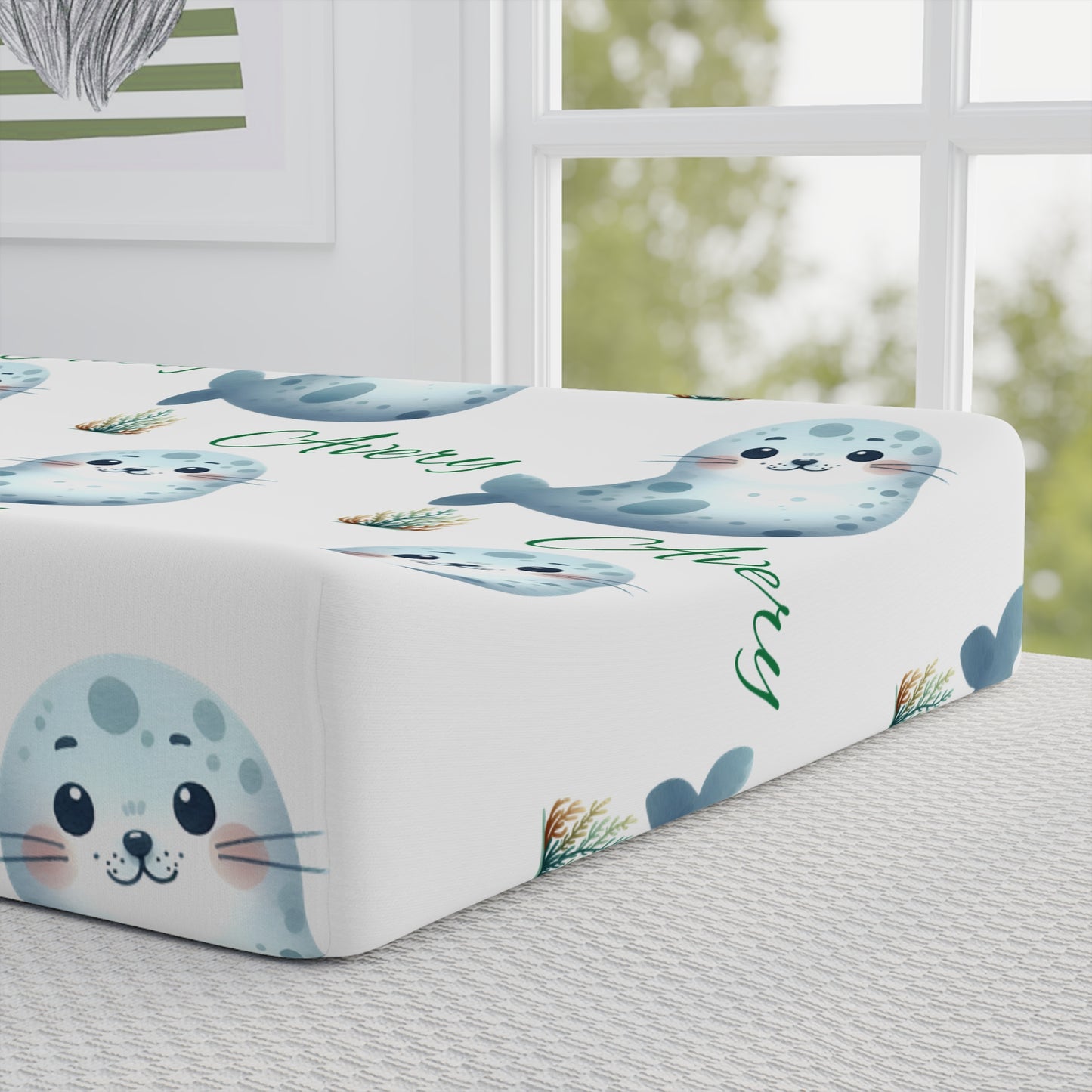 Seal Pattern Baby Changing Pad Cover — Personalized "Aubrey" Nursery Waterproof Cover