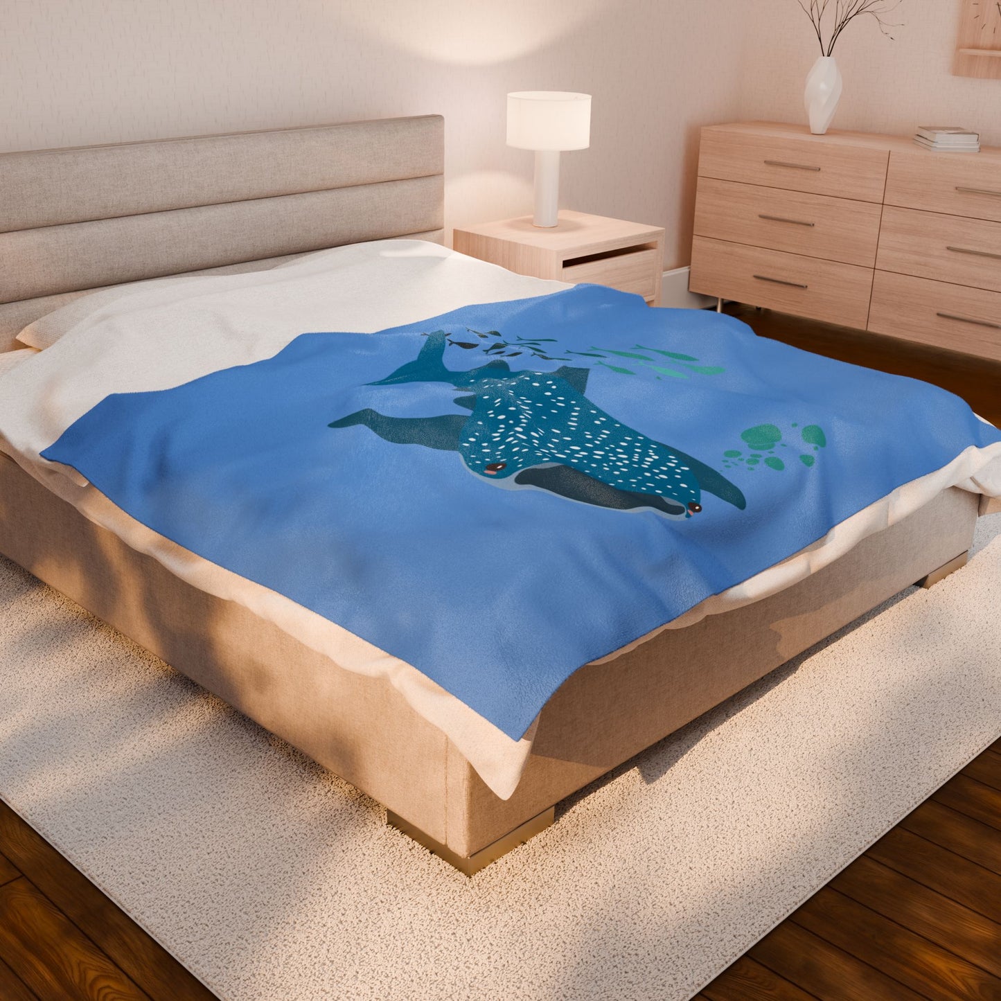 Whale Shark school of fish and buddles Velveteen Plush Blanket