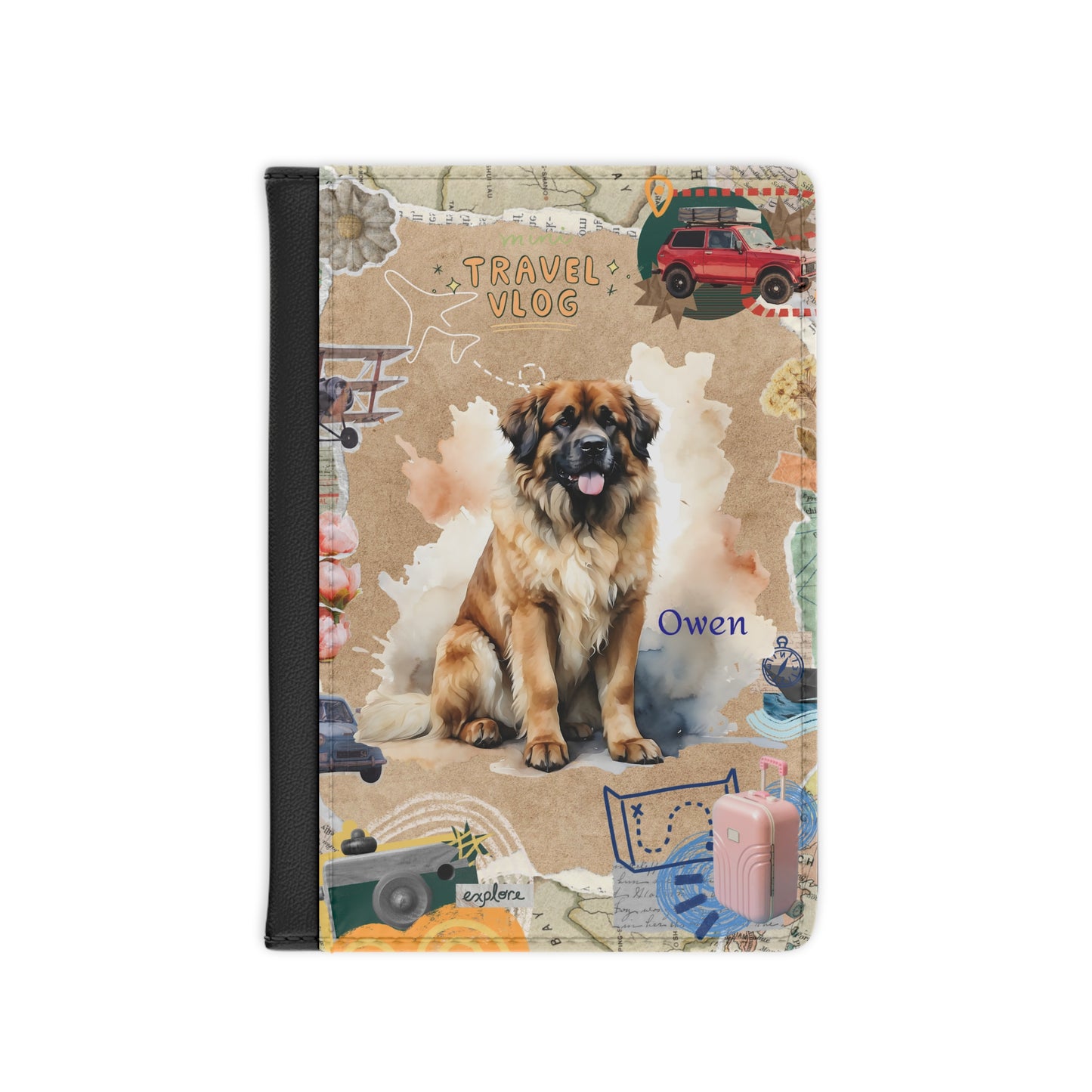 Personalized Dog Travel Passport Cover — Custom Name Leonberger Design