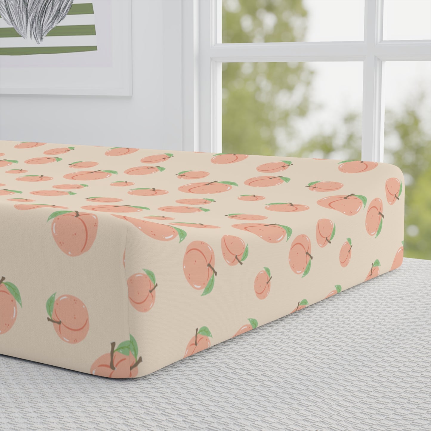 Peach Blossom Baby Changing Pad Cover — Soft Peach Pattern with Personalized Name Panel
