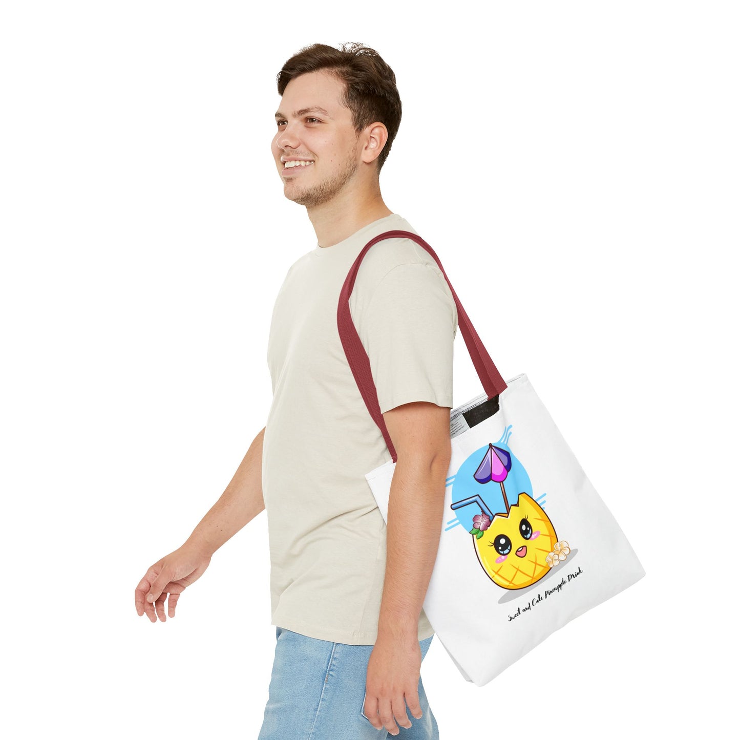 Pineapple Picnic Tote Bag — Cute Kawaii Tropical Drink Design