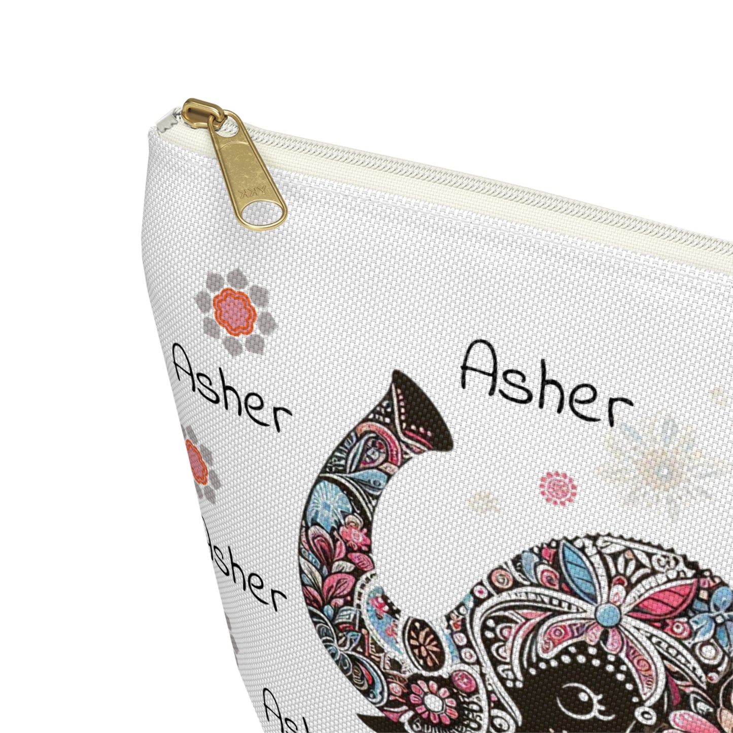 Personalized Elephant Accessory Pouch — Floral T-Bottom Makeup Bag