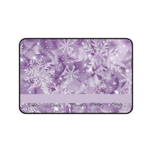 Personalized Snowflake Desk Mat, Custom Mouse Pad, Winter Office Decor, Holiday Gift, Purple Snowflakes