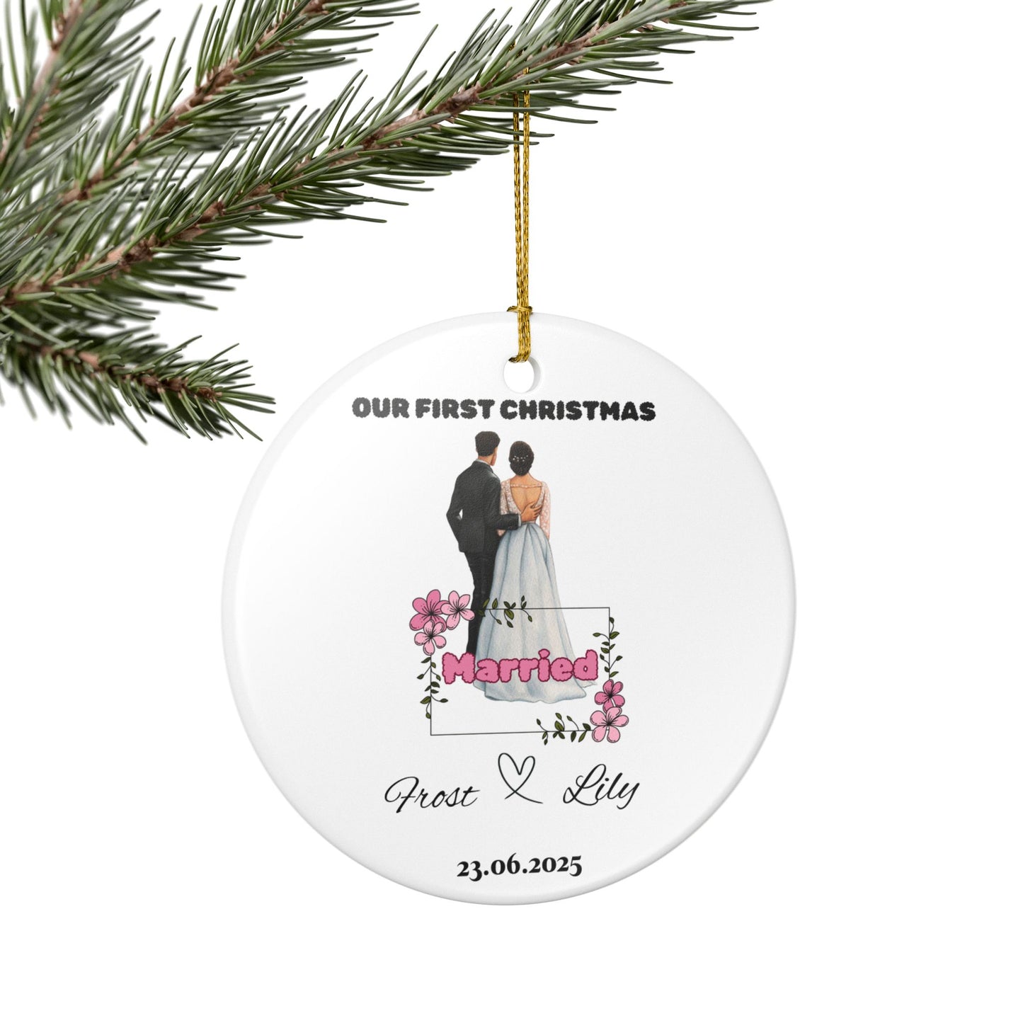 Personalized Wedding Ornament, Keepsake Decoration, First Christmas as Married Couple, Custom Holiday Decor, Engagement Gift, Newlywed [...]
