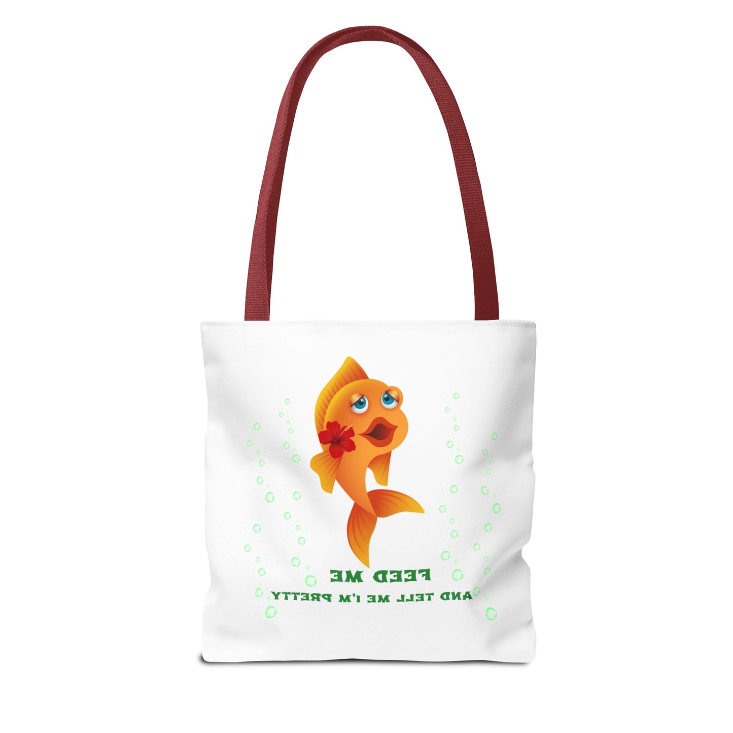 Cartoon goldfish with red lips and flower Tote Bag