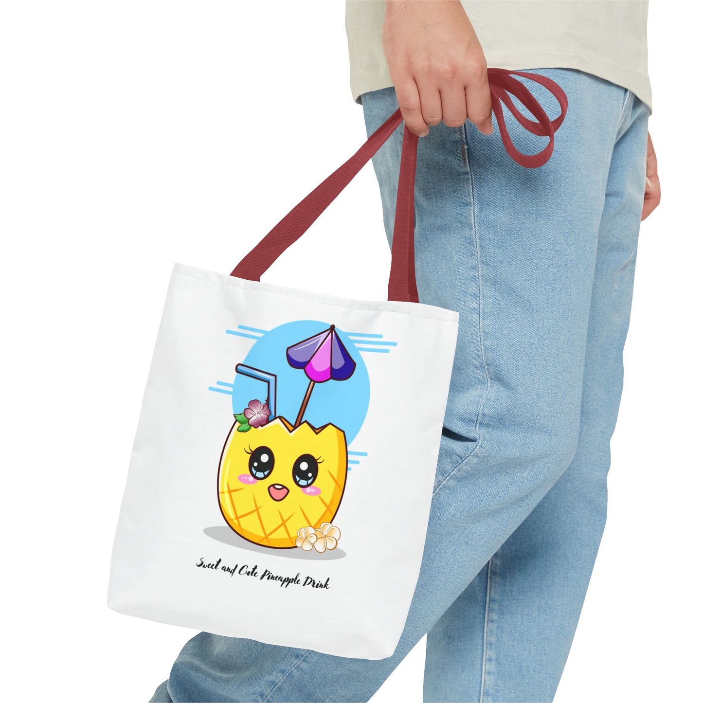 Pineapple Picnic Tote Bag — Cute Kawaii Tropical Drink Design