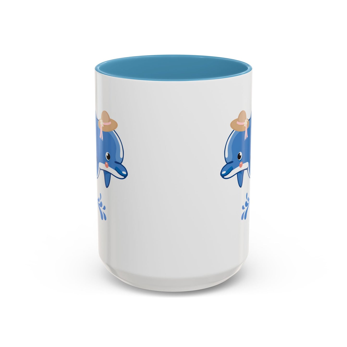 Dolphin wearing a straw hat with stylized water splashes Coffee Mug