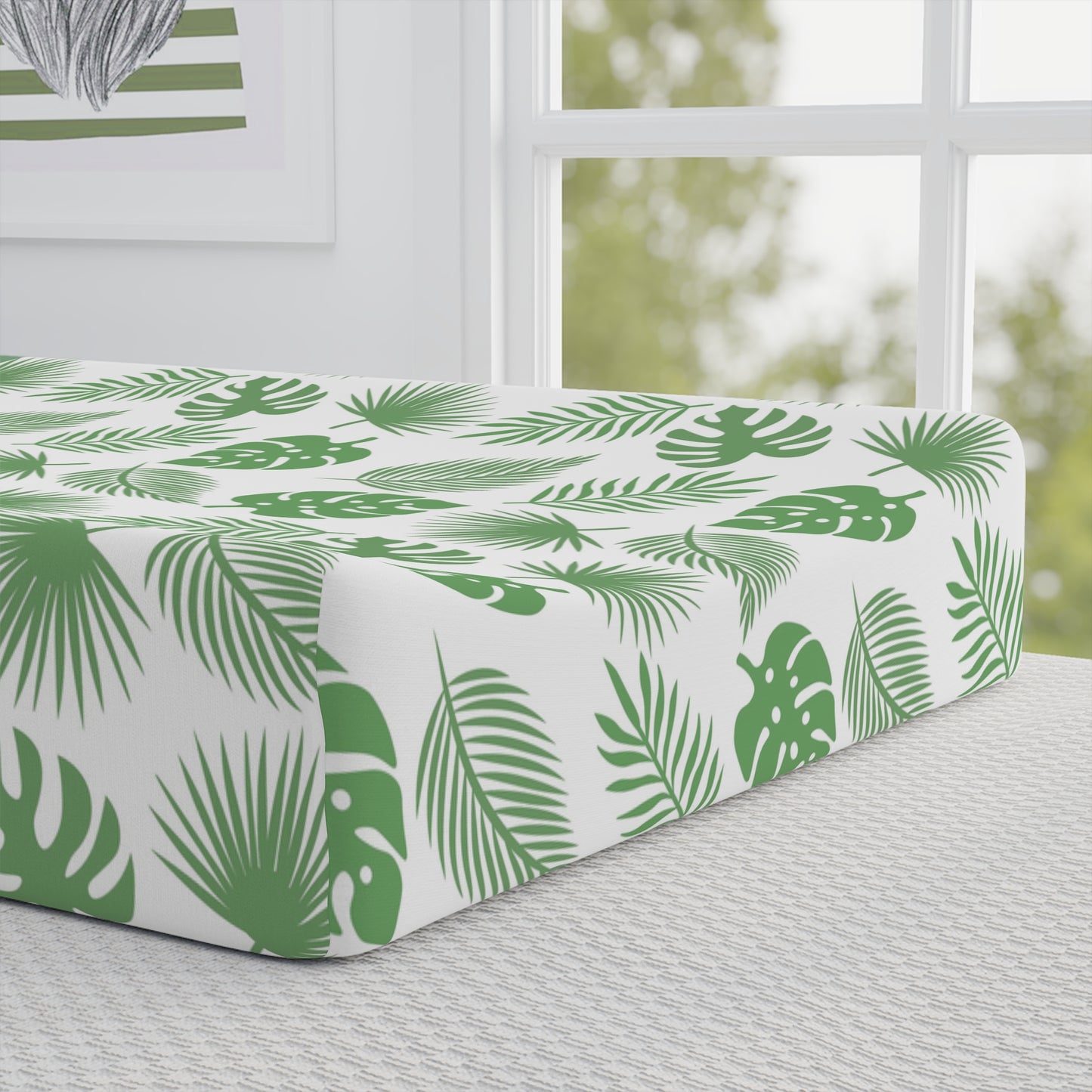 Baby Changing Pad Cover – Personalized Jungle Leaves & Cute Hippo Nursery