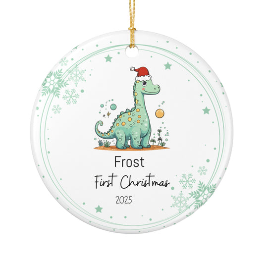 Dinosaur Christmas Ornament, First Christmas Ornament, Ceramic Holiday Decor, Baby's First Christmas 2025, Festive Tree Decoration