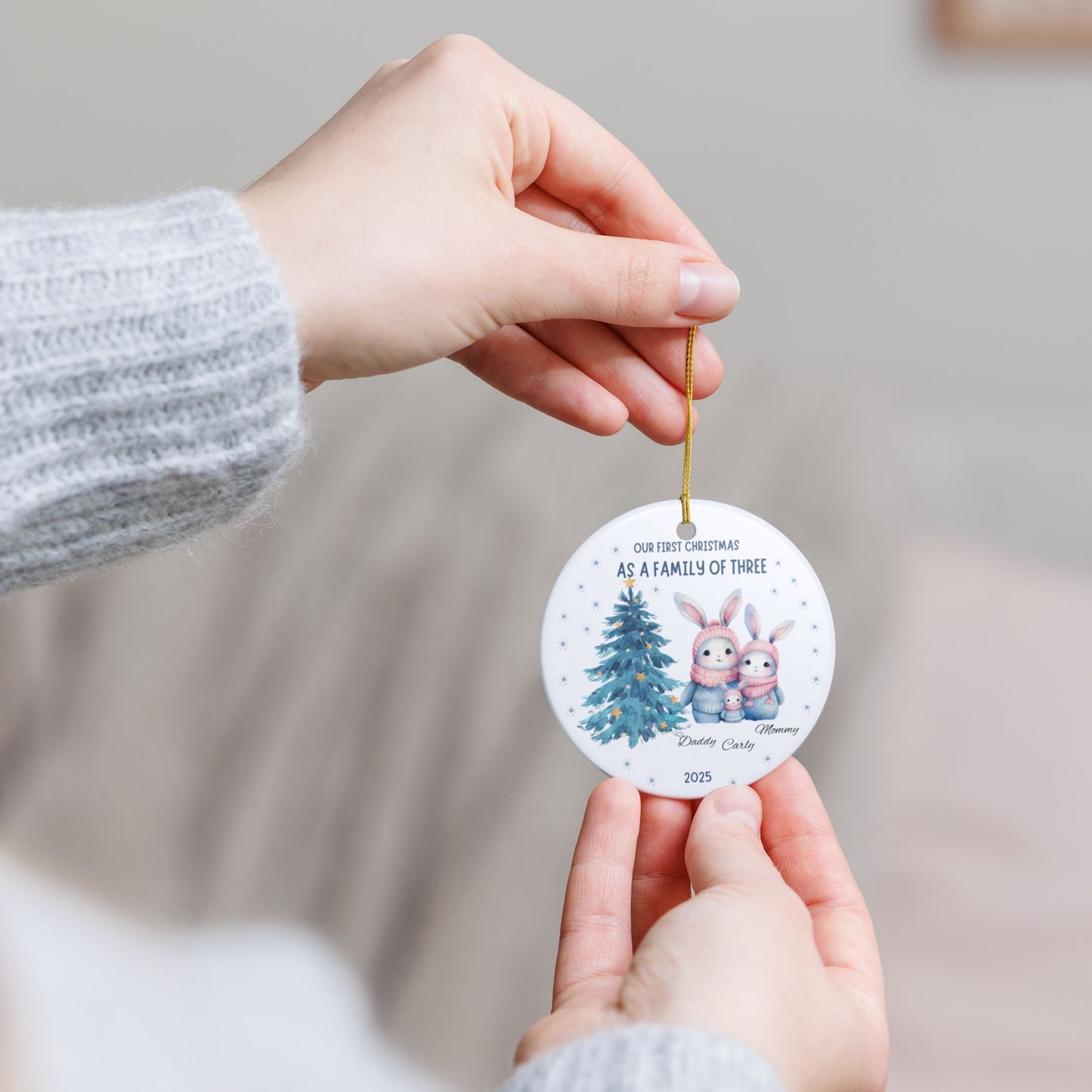 Family Christmas Ornament, Personalized Holiday Keepsake, First Christmas as a Family of Three Decoration, 2025 Family Tradition, [...]