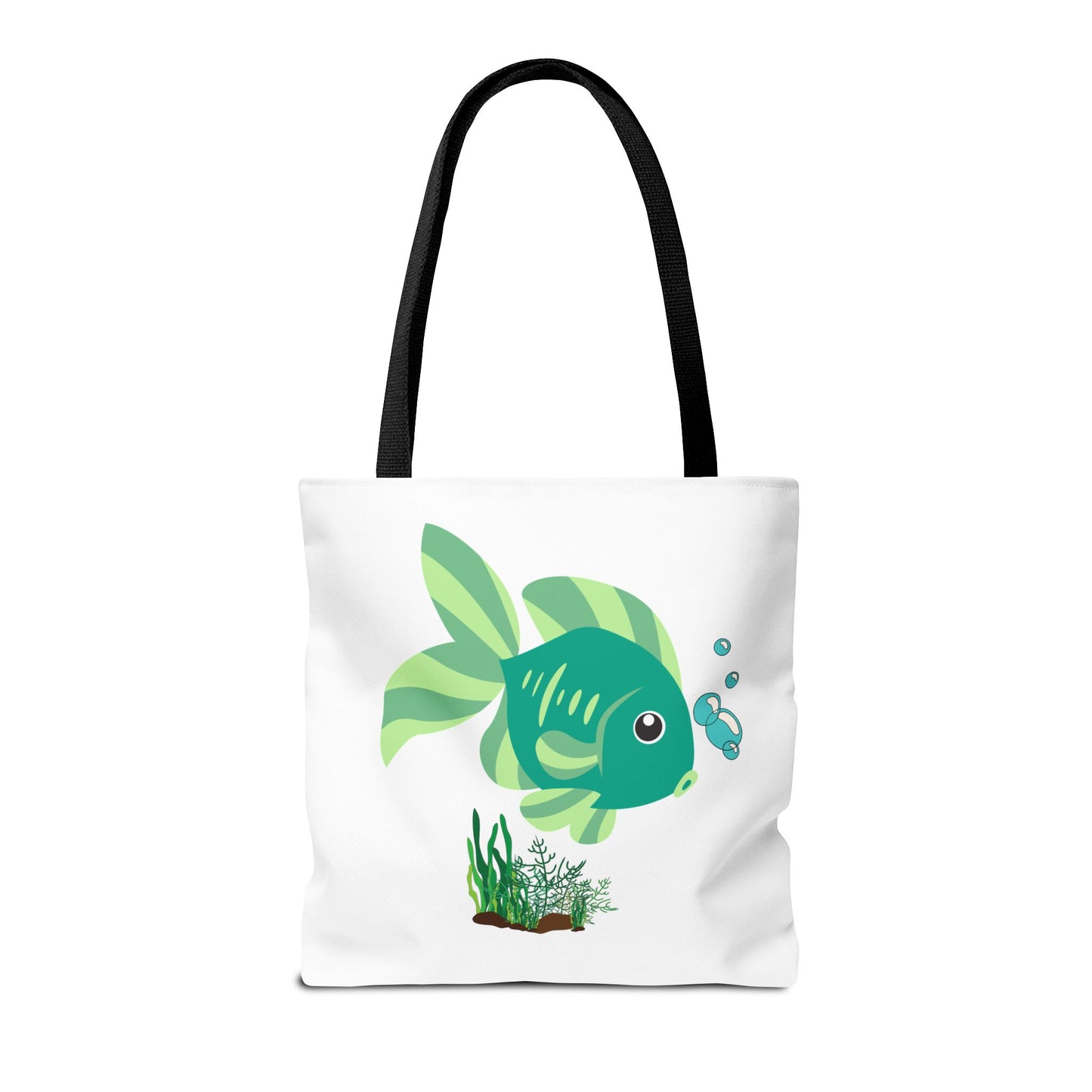 Green fish with bubbles and aquatic plants Tote Bag