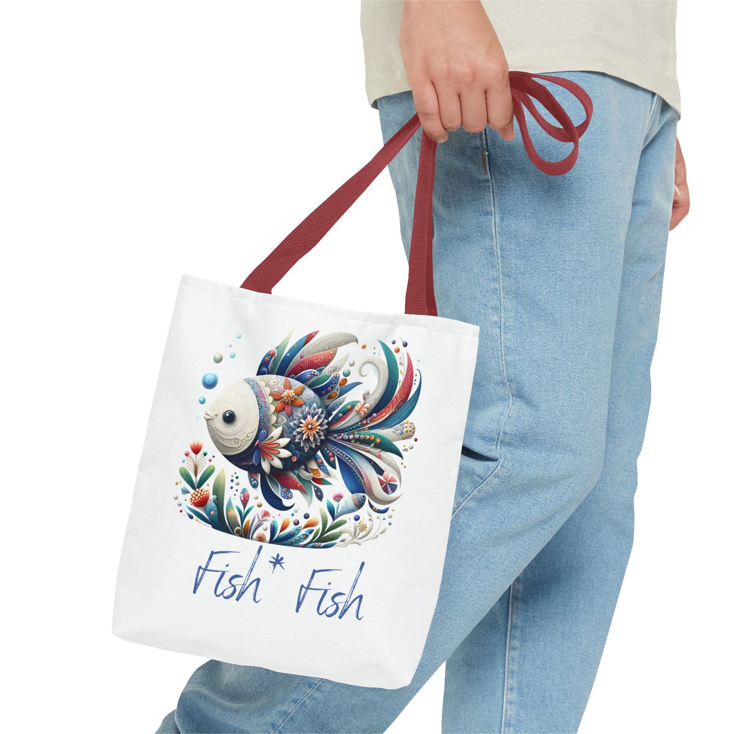 Floral Fish Tote Bag — Colorful Whimsical "Fish Fish" Canvas Tote
