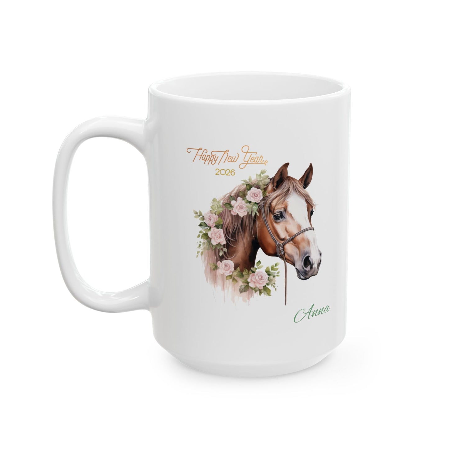 Horse Lover Ceramic Mug — Floral Horse Portrait Mug (11oz & 15oz)