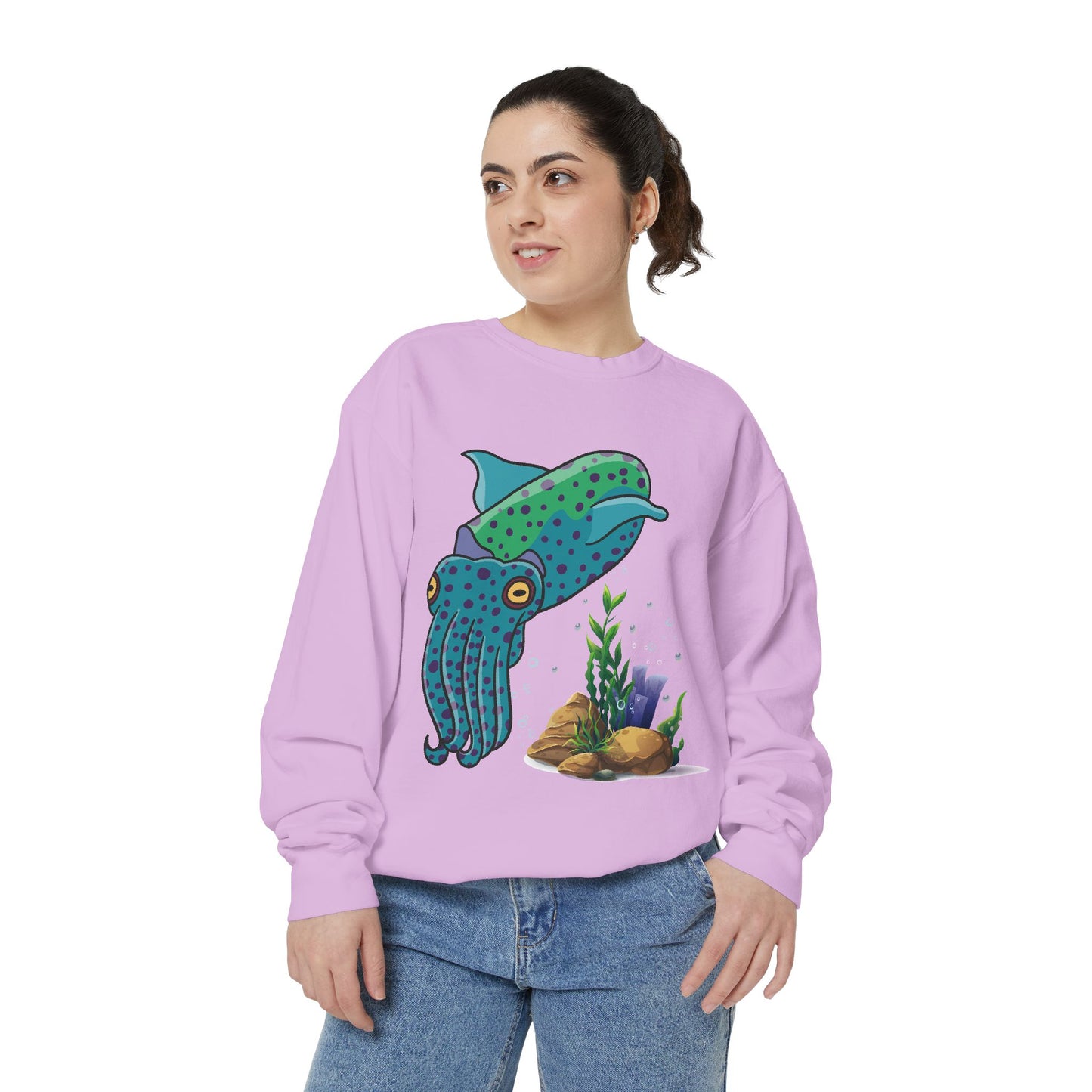Cute with marine habitat coral and bubbles Unisex Garment-Dyed Sweatshirt