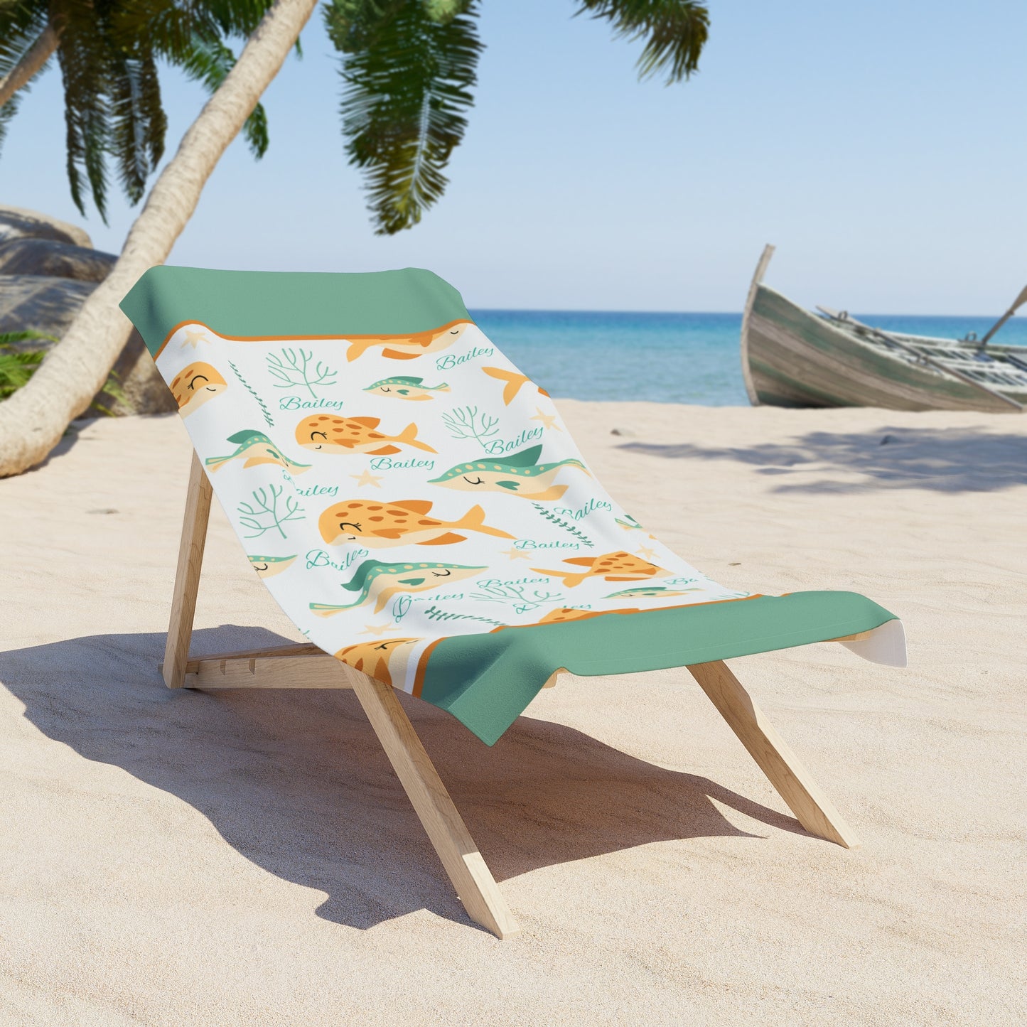 Puffer Fish Pattern Beach Towel — Cute Tropical Sea Life Print