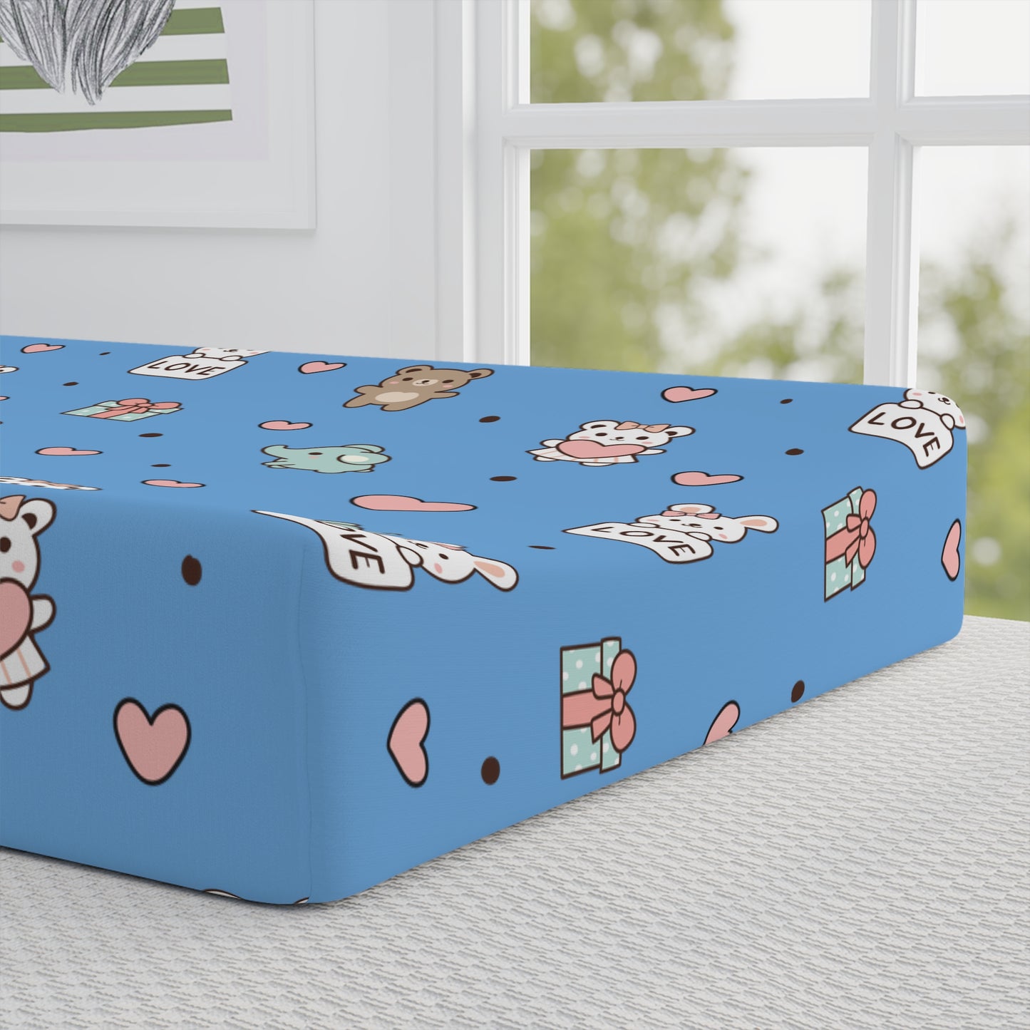 Baby Changing Pad Cover — Cute Baby Animals Pattern (Blue)