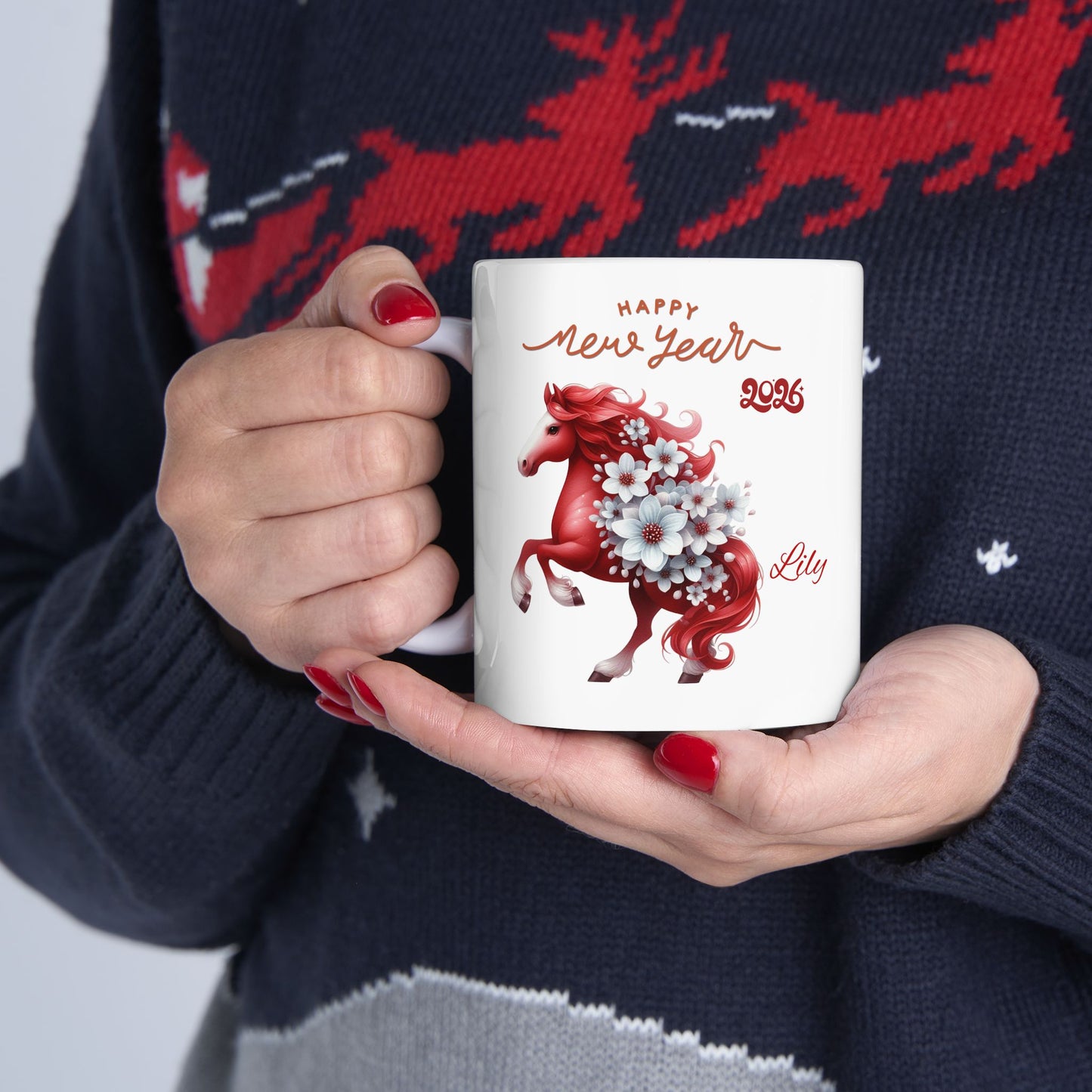 Personalized Red Unicorn Ceramic Mug — Custom Name & Birth Year Coffee Cup (11oz/15oz)