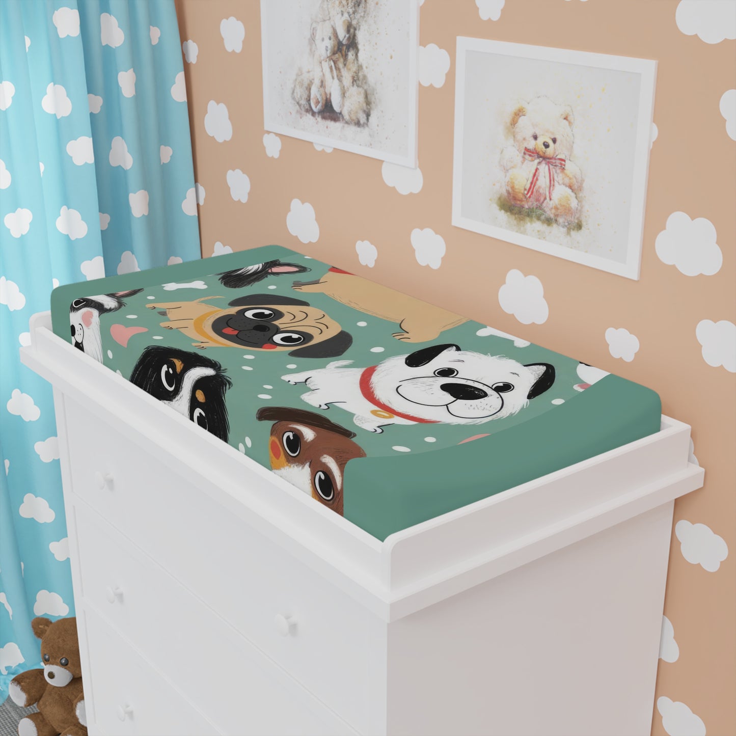 Dog Pattern Baby Changing Pad Cover — Cute Pups Nursery Changing Pad