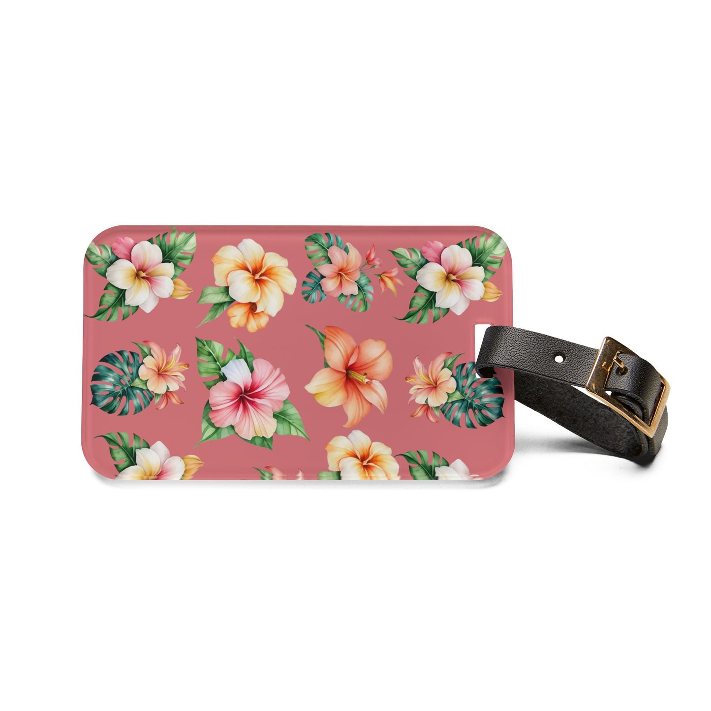 Floral Hibiscus Luggage Tag — Tropical Pink Suitcase Identifier