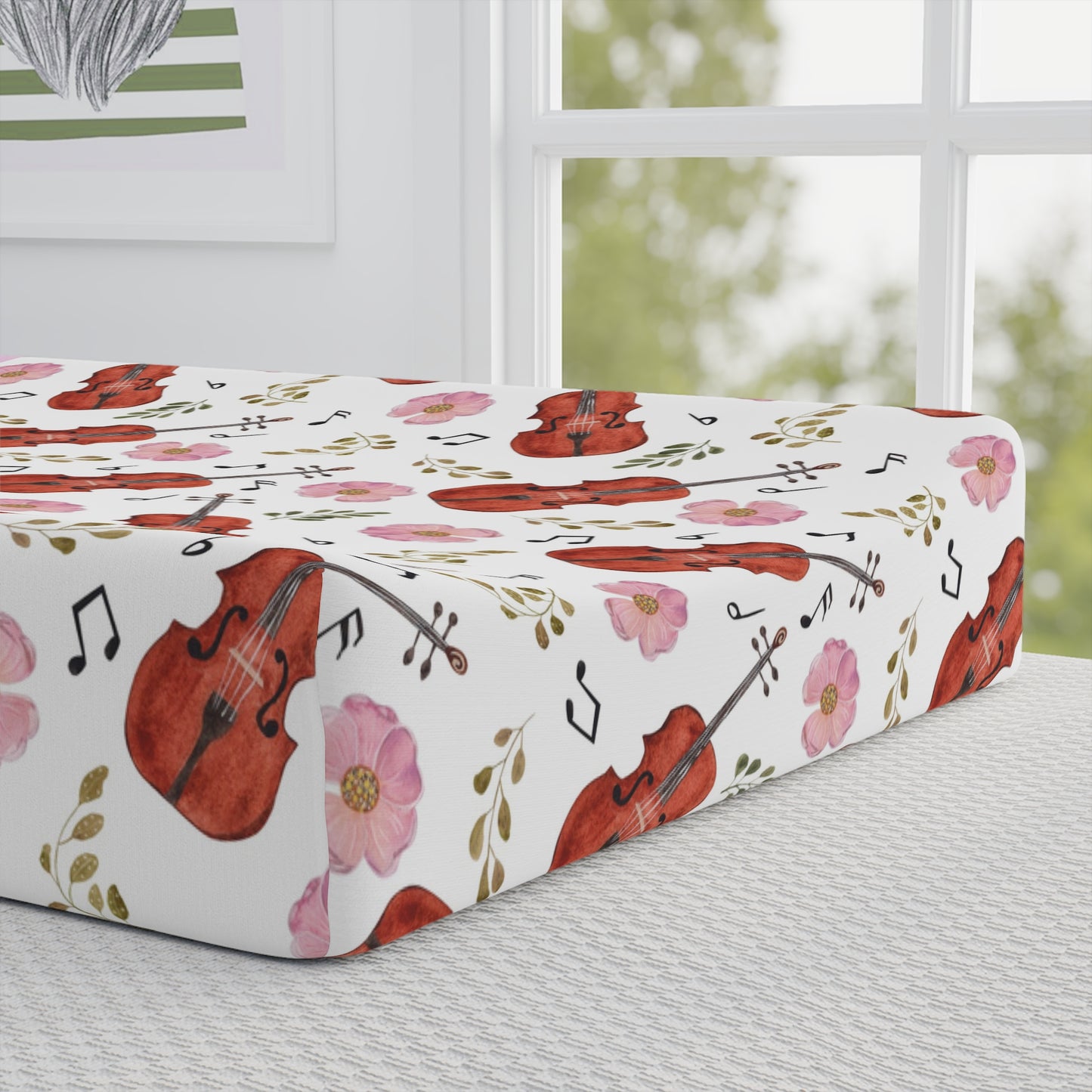 Violin Floral Baby Changing Pad Cover — Personalized Name Option