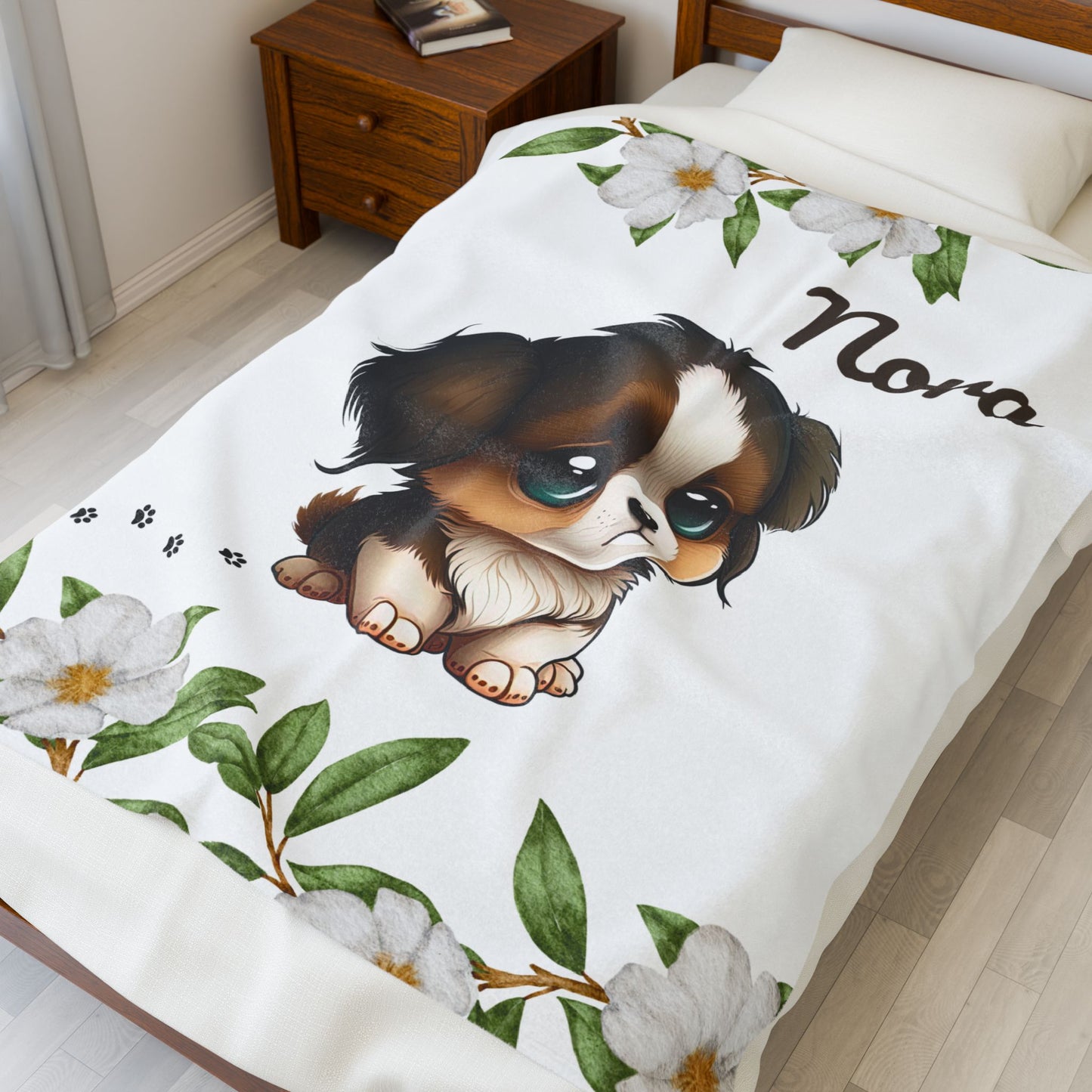 Personalized Puppy Velveteen Plush Blanket, Cozy Dog Lover Gift, Custom Blanket for Kids, Soft Pet Blanket, Home Decor