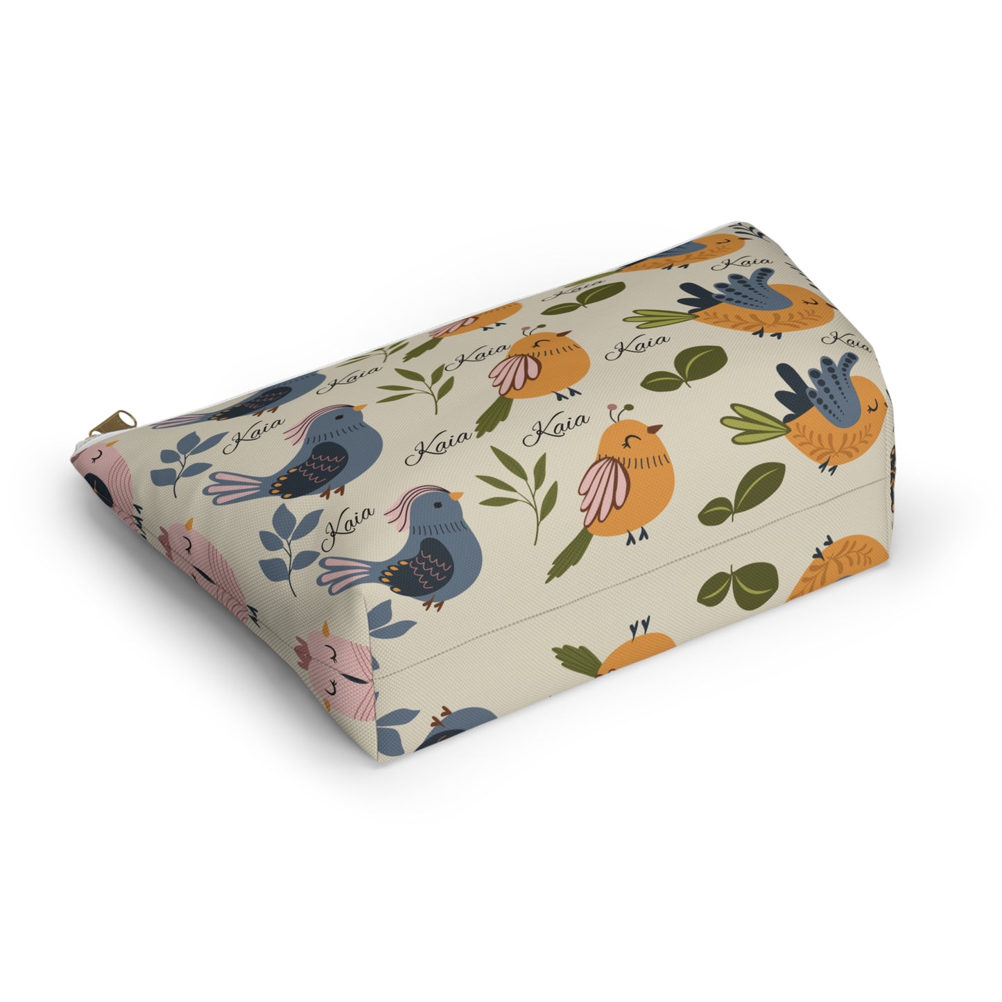 Bird Pattern Accessory Pouch — Personalized "Kaia" Cosmetic Bag
