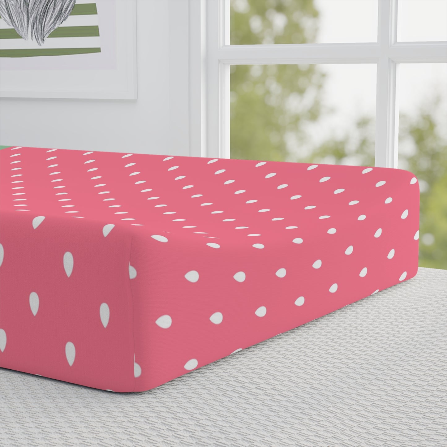 Strawberry Sweet Baby Changing Pad Cover — Pink Polka Dot Nursery Accessory