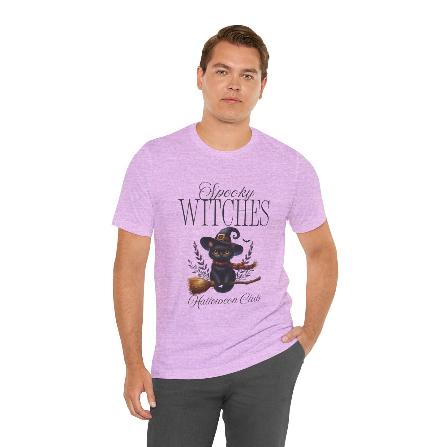 Spooky Witches Halloween Tee, Unisex Short Sleeve Shirt, Witch T-Shirt, Halloween Costume Top, Cat Lovers Gift, Fall Fashion