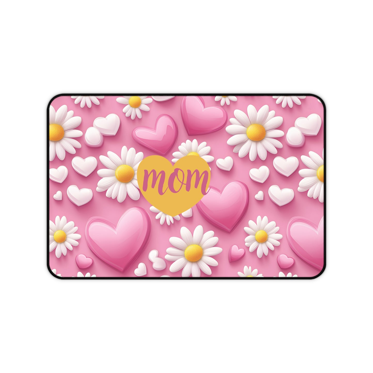 Mom Heart & Daisies Desk Mat — Pink Floral Mother’s Day Mousepad