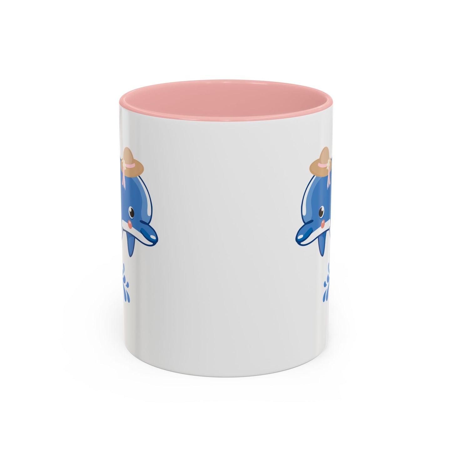 Dolphin wearing a straw hat with stylized water splashes Coffee Mug