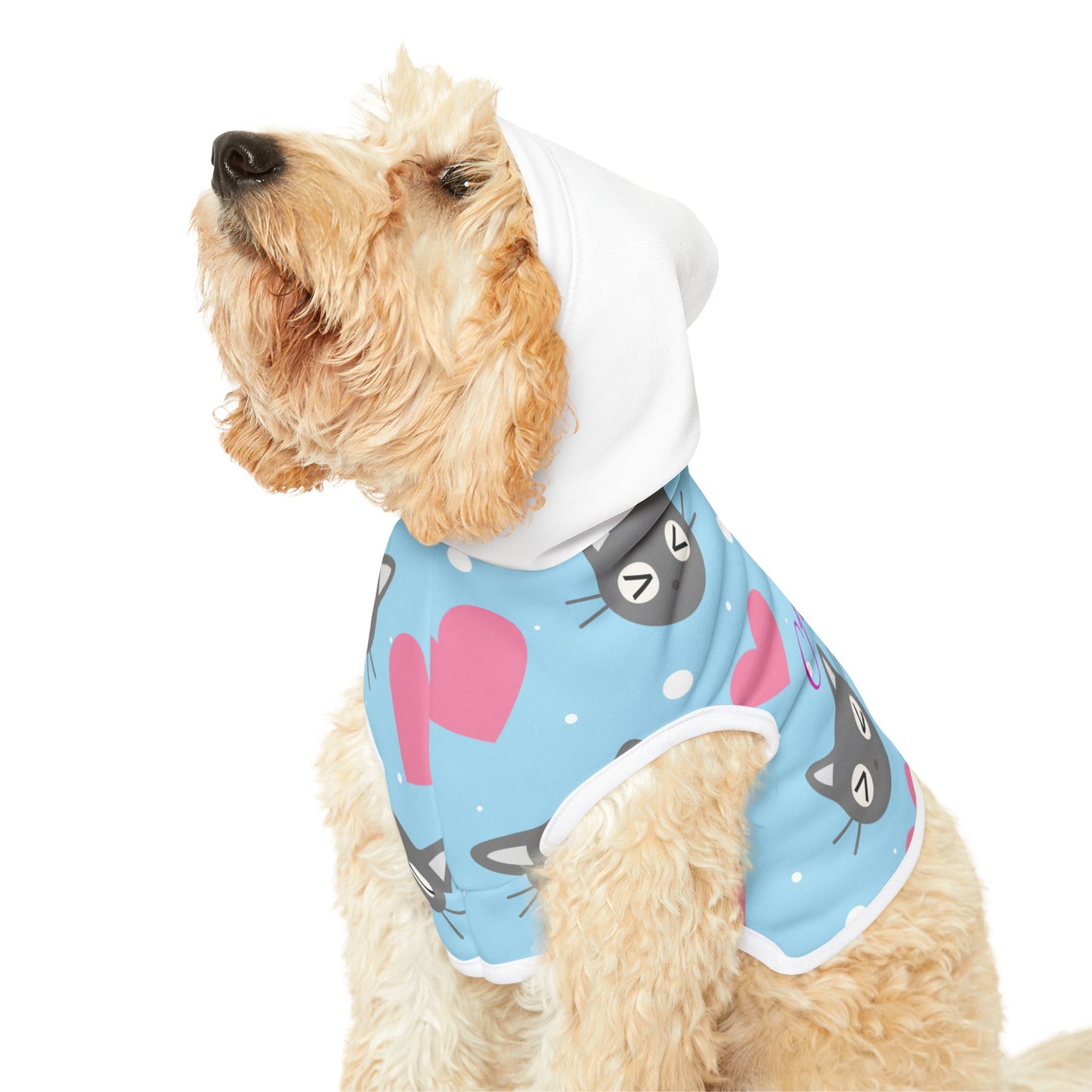 Personalized Cat Heart Pet Hoodie — Cute Blue Cat Pattern Dog & Cat Hoodie